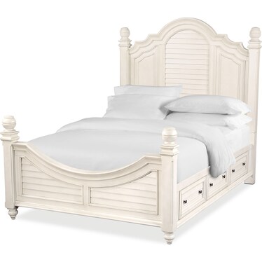 Charleston 6-Piece King Poster Bedroom Set with 4 Underbed Drawers - White