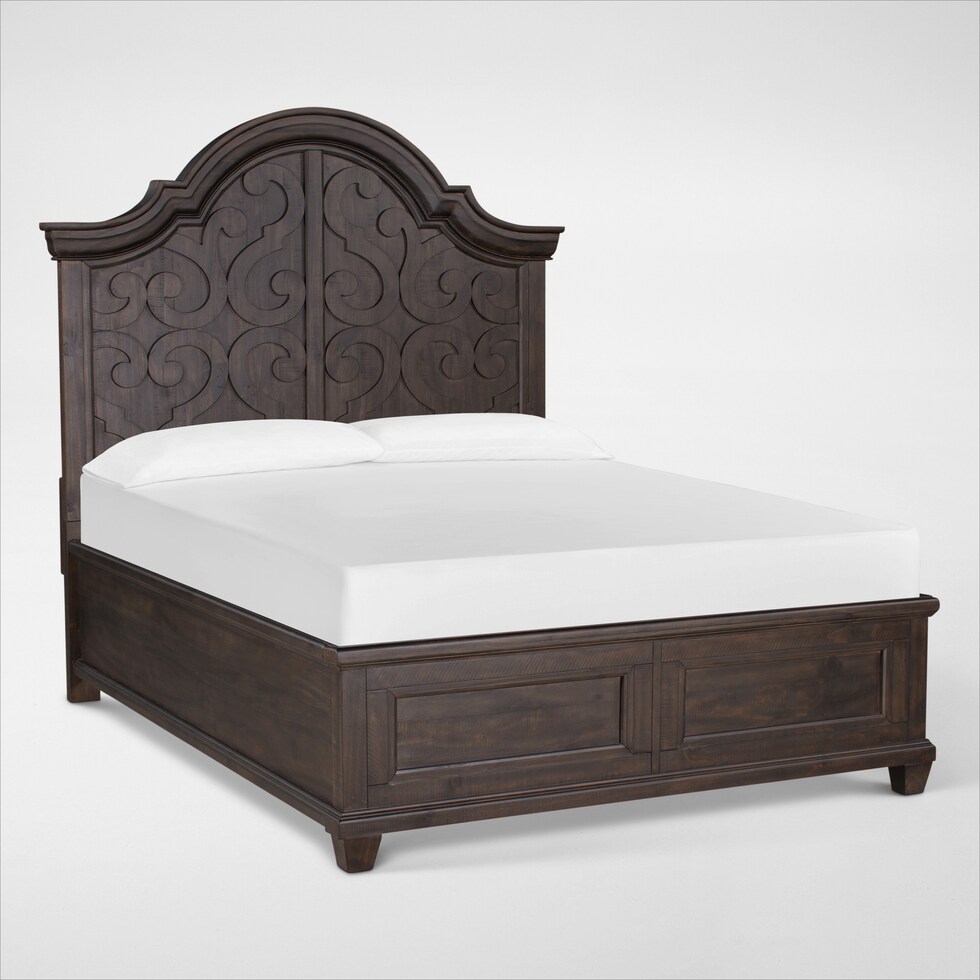 charthouse bedroom dark brown king panel bed   