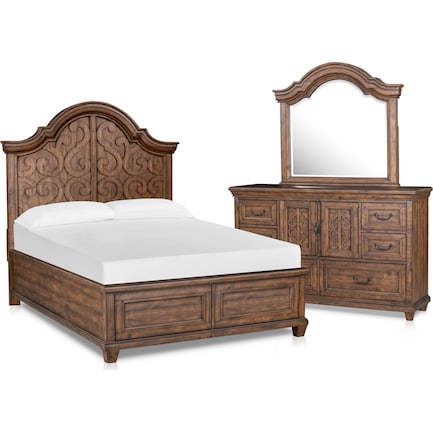 Charthouse 5-Piece Queen Panel Bedroom Set with Dresser and Mirror - Nutmeg