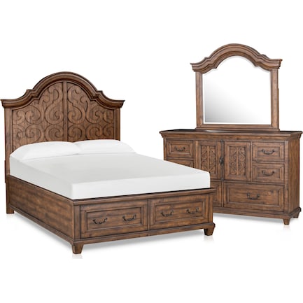 Charthouse 5-Piece Queen Storage Bedroom Set with Dresser and Mirror - Nutmeg
