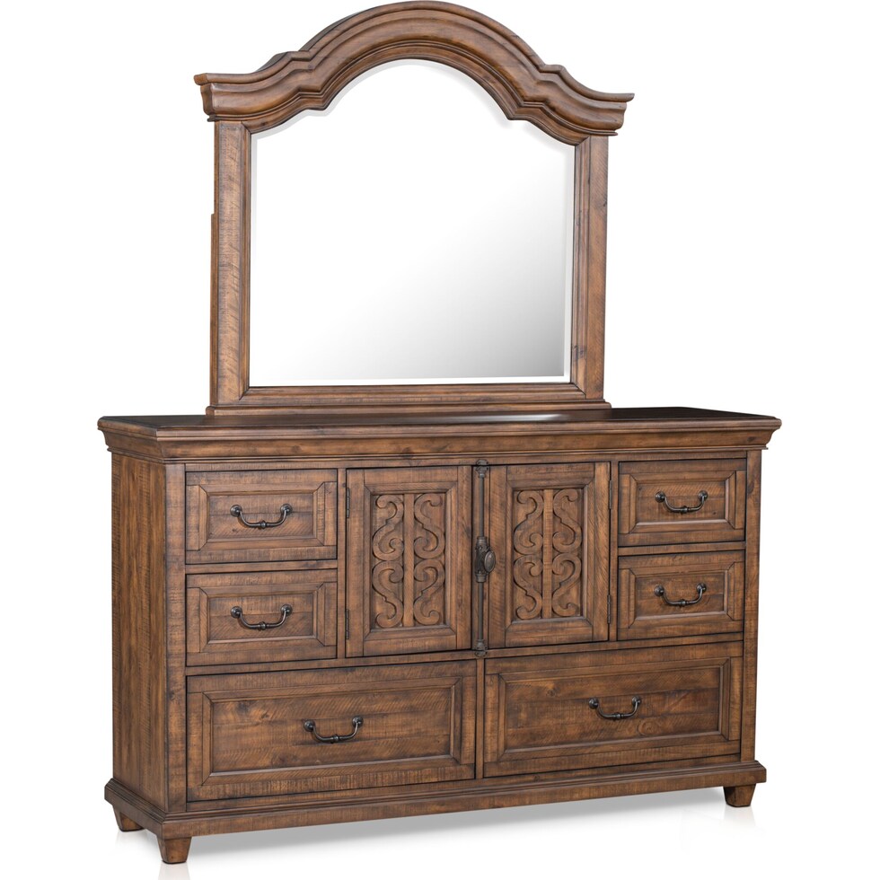 charthouse bedroom light brown dresser & mirror   