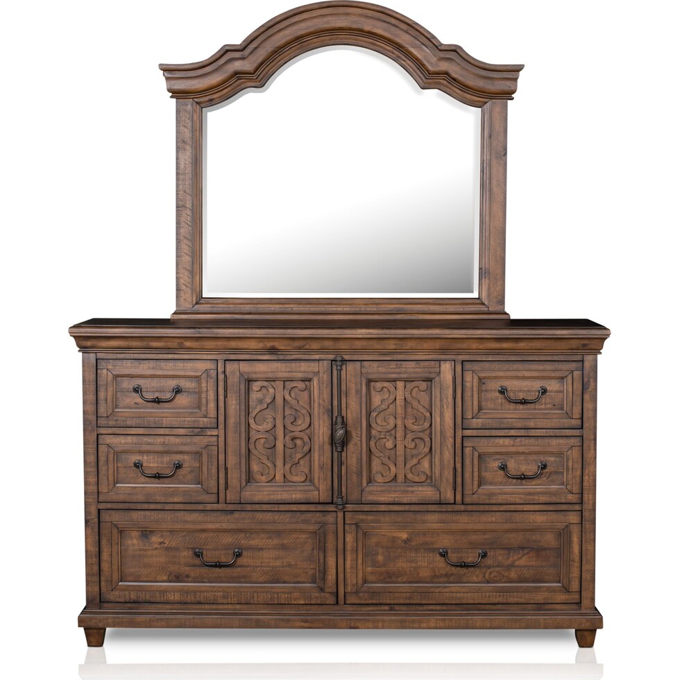 charthouse bedroom light brown dresser & mirror   