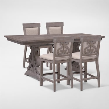 Charthouse Counter-Height Extendable Dining Table and 4 Upholstered Stools