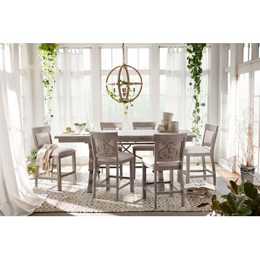 Charthouse Counter-Height Extendable Dining Table and 4 Upholstered Stools