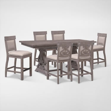 Charthouse Counter-Height Extendable Dining Table and 6 Upholstered Stools