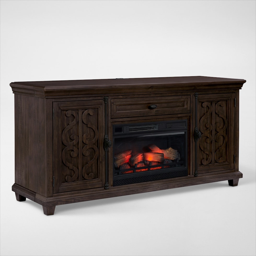 charthouse entertainment dark brown fireplace tv stand   