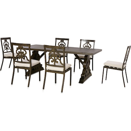 Charthouse Outdoor Dining Table and 6 Scroll-Back Chairs
