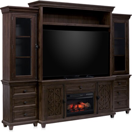 Charthouse Entertainment Wall with Traditional Fireplace - Charcoal
