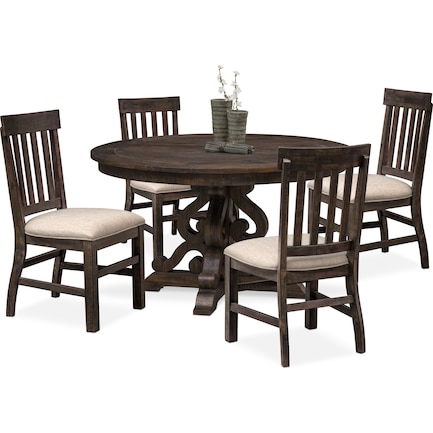 Charthouse Round Dining Table and 4 Dining Chairs - Charcoal