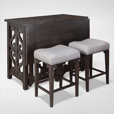 Charthouse Breakfast Bar and 2 Counter-Height Backless Stools - Charcoal