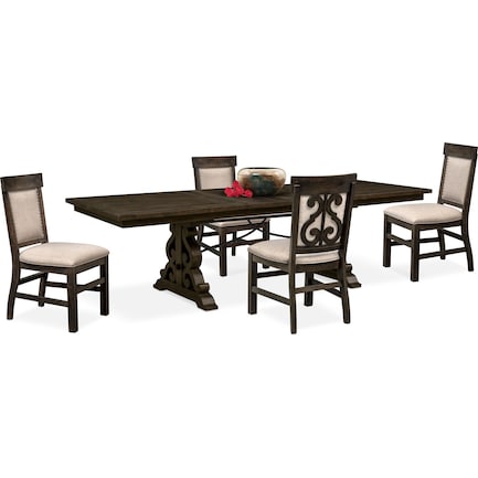 Charthouse Rectangular Dining Table and 4 Upholstered Dining Chairs - Charcoal