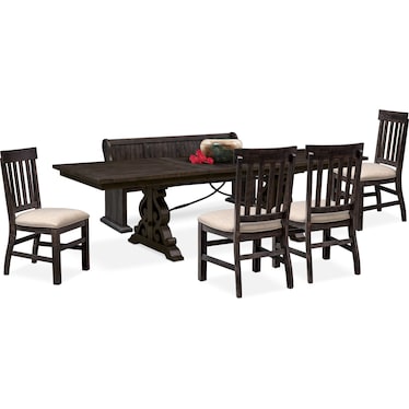 Charthouse Rectangular Extendable Dining Table, 4 Side Chairs and Bench