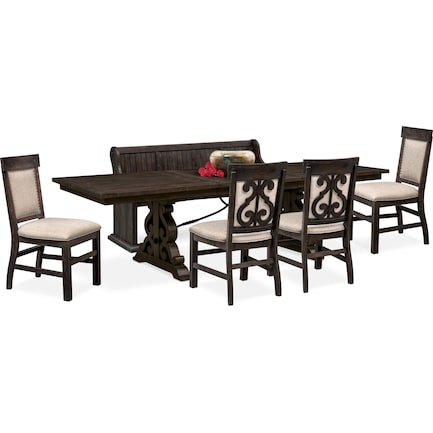 Charthouse Rectangular Dining Table, 4 Upholstered Dining Chairs and Bench - Charcoal