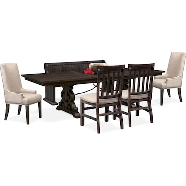 Charthouse Rectangular Extendable Dining Table, 2 Host Chairs, 2 Dining Chairs and Bench