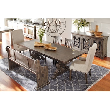 Charthouse Rectangular Extendable Dining Table, 2 Host Chairs, 2 Dining Chairs and Bench - Charcoal