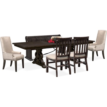 Charthouse Rectangular Dining Table, 2 Host Chairs, 2 Dining Chairs and Bench - Charcoal