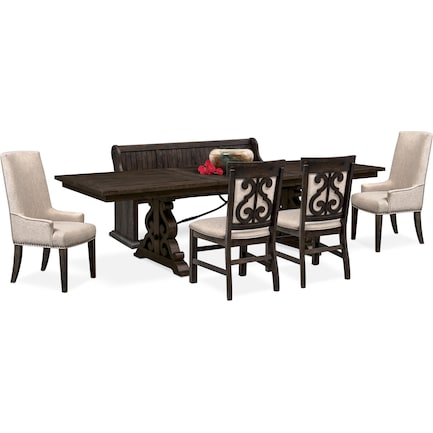 Charthouse Rectangular Dining Table, 2 Host Chairs, 2 Upholstered Dining Chairs and Bench - Charcoal