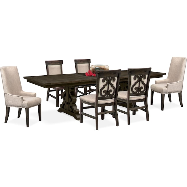 Dining Room Furniture - Charthouse Rectangular Dining Table, 2 Host Chairs and 4 Upholstered Dining Chairs