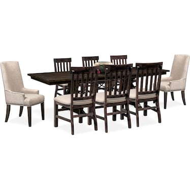 Charthouse Rectangular Extendable Dining Table, 2 Host Chairs and 6 Dining Chairs - Charcoal