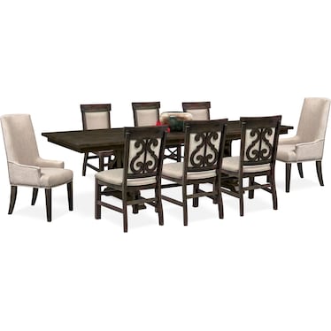 Charthouse Rectangular Dining Table, 2 Host Chairs and 6 Upholstered Dining Chairs - Charcoal