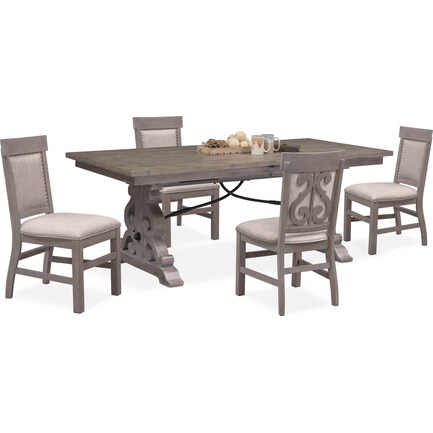 Charthouse Rectangular Dining Table and 4 Upholstered Dining Chairs - Gray