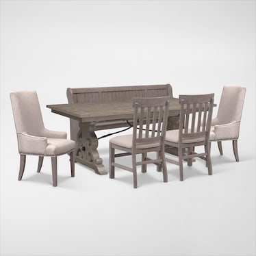 Charthouse Rectangular Extendable Dining Table, 2 Host Chairs, 2 Dining Chairs and Bench