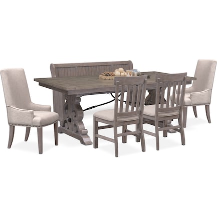 Charthouse Rectangular Dining Table, 2 Host Chairs, 2 Dining Chairs and Bench - Gray