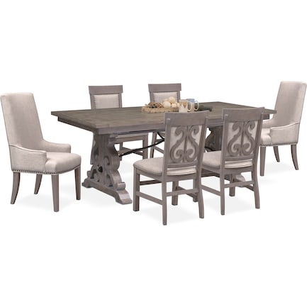Charthouse Rectangular Dining Table, 2 Host Chairs and 4 Upholstered Dining Chairs - Gray