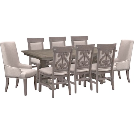Charthouse Rectangular Dining Table, 2 Host Chairs and 6 Upholstered Dining Chairs - Gray