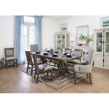 Charthouse Rectangular Extendable Dining Table, 2 Host Chairs and 6 Upholstered Dining Chairs