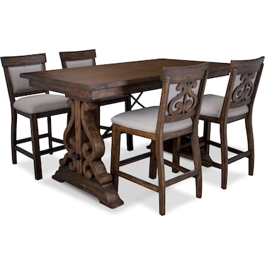 Charthouse Counter-Height Dining Table and 4 Upholstered Stools - Nutmeg