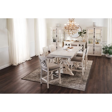 Charthouse Counter-Height Dining Table and 4 Upholstered Stools - Alabaster