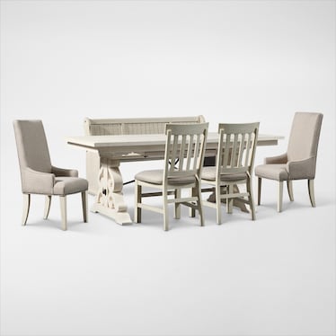 Charthouse Rectangular Extendable Dining Table, 2 Host Chairs, 2 Dining Chairs and Bench - Alabaster