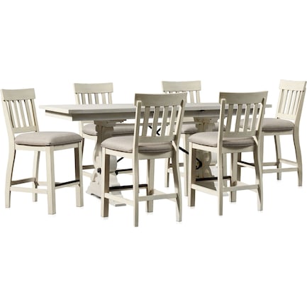 Charthouse Counter-Height Dining Table and 6 Stools - Alabaster