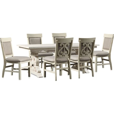 Charthouse Rectangular Dining Table and 6 Upholstered Dining Chairs - Alabaster