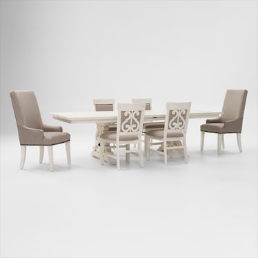 Charthouse Rectangular Extendable Dining Table, 2 Host Chairs and 4 Upholstered Dining Chairs