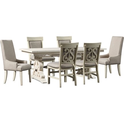 Charthouse Rectangular Dining Table, 2 Host Chairs and 4 Upholstered Dining Chairs - Alabaster