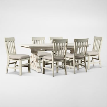 Charthouse Rectangular Extendable Dining Table and 6 Dining Chairs - Alabaster