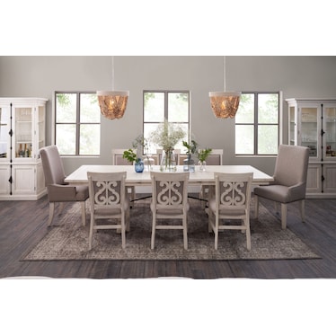 Charthouse Rectangular Dining Table, 2 Host Chairs and 6 Upholstered Dining Chairs