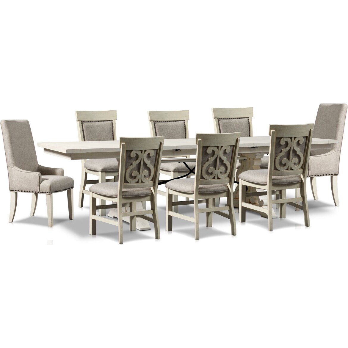 Charthouse Rectangular Dining Table, 2 Host Chairs and 6 Upholstered