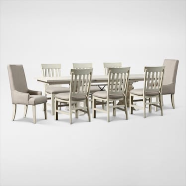 Charthouse Rectangular Extendable Dining Table, 2 Host Chairs and 6 Dining Chairs - Alabaster