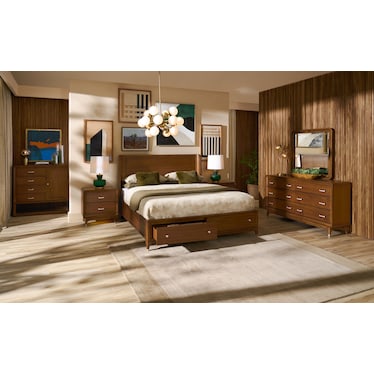 Chicago 6-Piece Storage Bedroom Set with Dresser, Mirror and Charging Nightstand