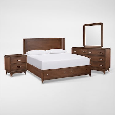 Chicago 6-Piece Storage Bedroom Set with Dresser, Mirror and Charging Nightstand