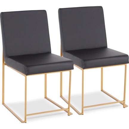 City Set of 2 Dining Chairs - Black Faux Leather/Gold Metal