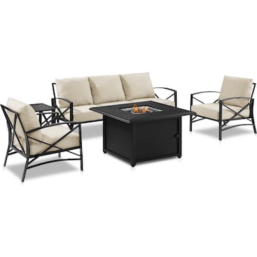 Clarion Outdoor Sofa, 2 Chairs and Fire Table Set - Oatmeal