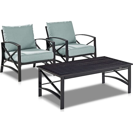 Clarion Set of 2 Outdoor Chairs and Coffee Table - Mist/Bronze