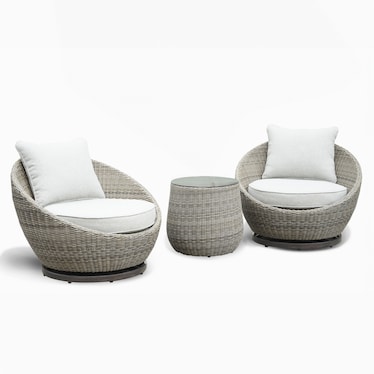 Coastal Set of 2 Outdoor Swivel Chairs and Side Table