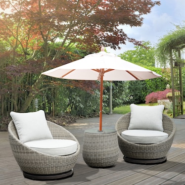 Coastal Set of 2 Outdoor Swivel Chairs and Side Table