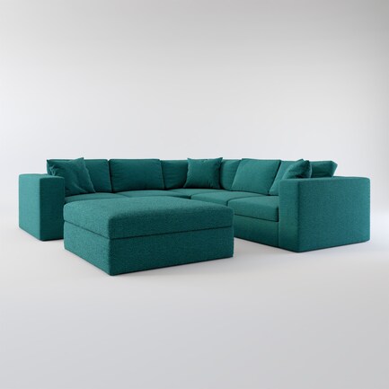 Collin Foam Comfort 5-Piece Sectional with Ottoman - Bloke Peacock