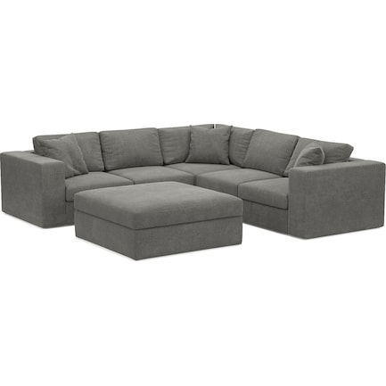 Collin Foam Comfort 5-Piece Sectional and Ottoman - Living Large Charcoal